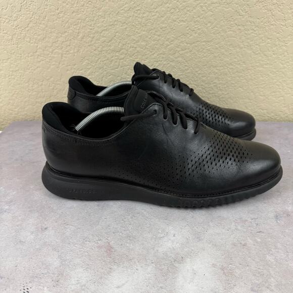 Cole Haan 2.ZeroGrand Mens Sz 12 Wide Oxford Black Leather Laser Wingtip C23832 - Picture 4 of 10